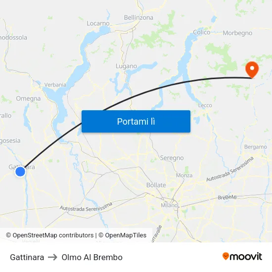 Gattinara to Olmo Al Brembo map