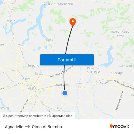 Agnadello to Olmo Al Brembo map