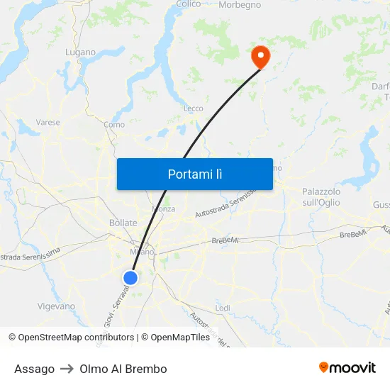 Assago to Olmo Al Brembo map