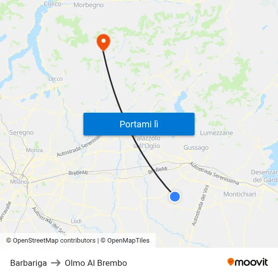 Barbariga to Olmo Al Brembo map