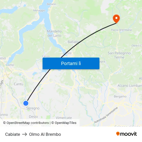 Cabiate to Olmo Al Brembo map