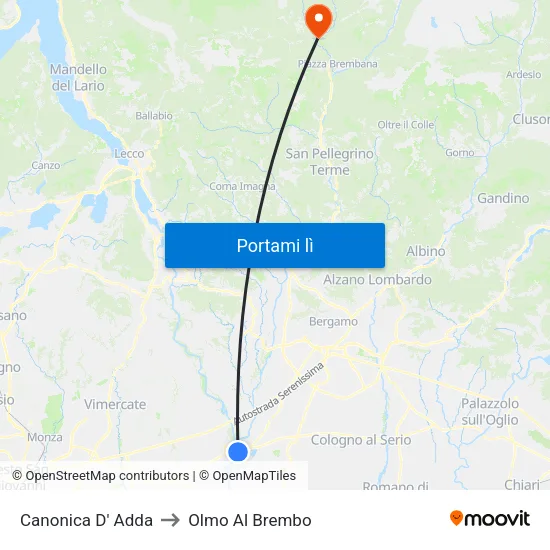 Canonica D' Adda to Olmo Al Brembo map