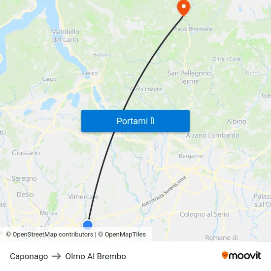 Caponago to Olmo Al Brembo map
