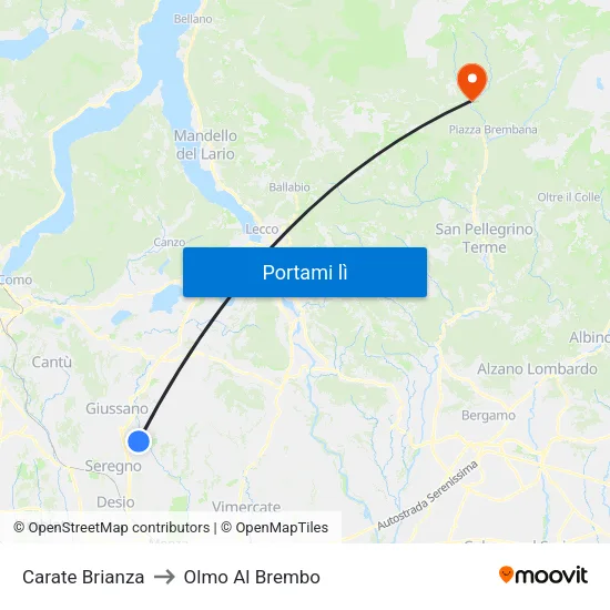 Carate Brianza to Olmo Al Brembo map
