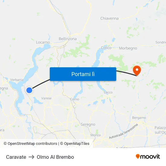 Caravate to Olmo Al Brembo map