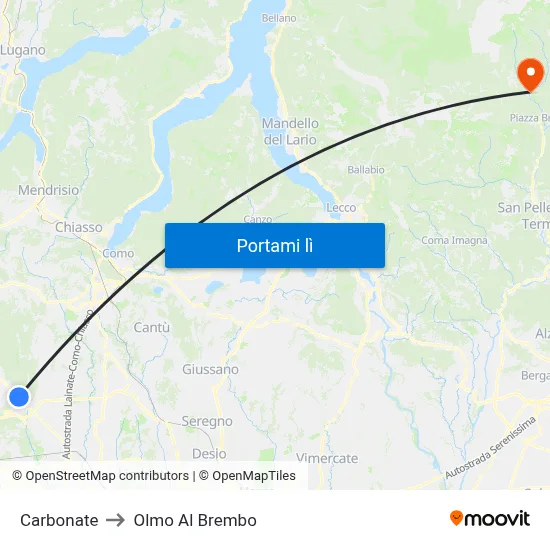 Carbonate to Olmo Al Brembo map