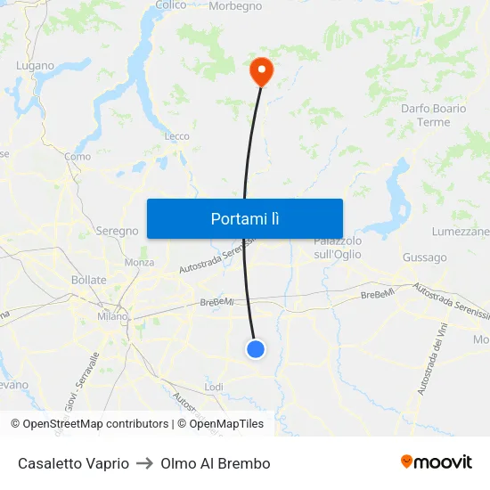 Casaletto Vaprio to Olmo Al Brembo map
