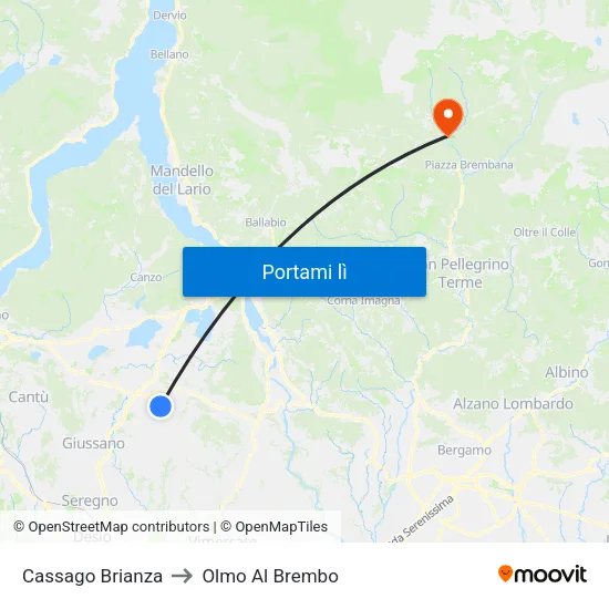 Cassago Brianza to Olmo Al Brembo map