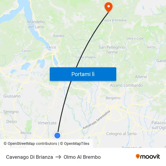 Cavenago Di Brianza to Olmo Al Brembo map