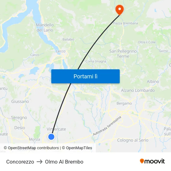 Concorezzo to Olmo Al Brembo map