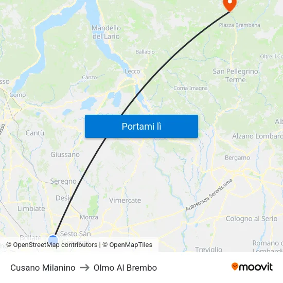 Cusano Milanino to Olmo Al Brembo map