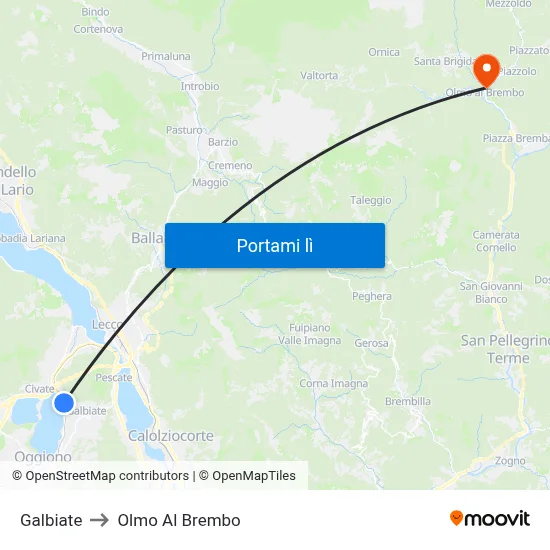 Galbiate to Olmo Al Brembo map