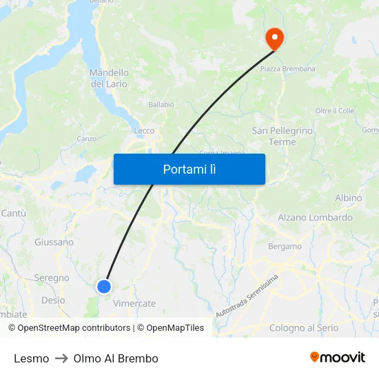 Lesmo to Olmo Al Brembo map