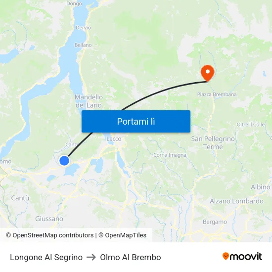 Longone Al Segrino to Olmo Al Brembo map