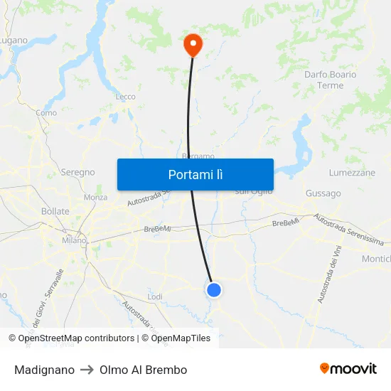 Madignano to Olmo Al Brembo map