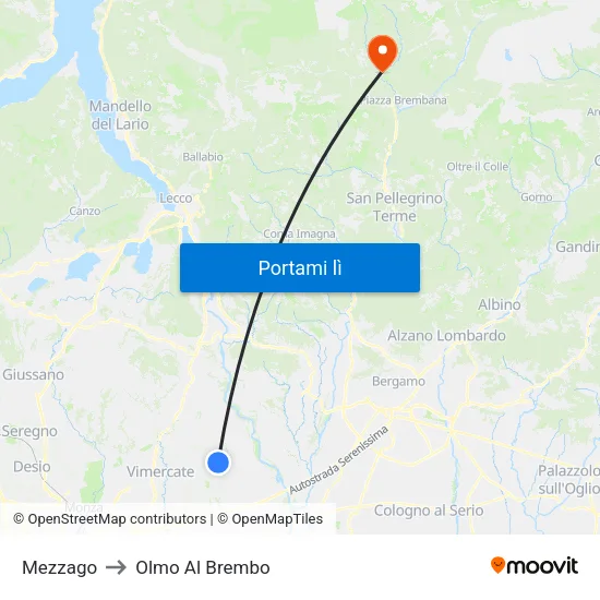 Mezzago to Olmo Al Brembo map