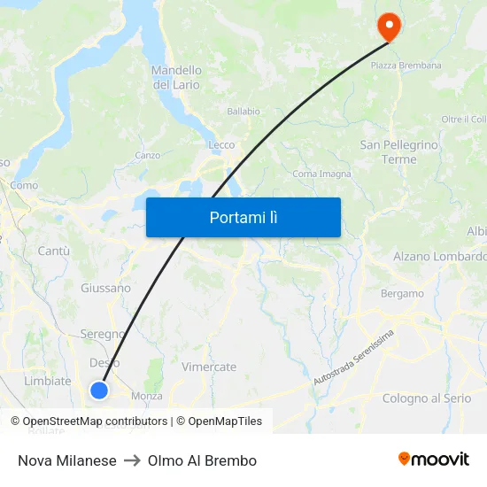 Nova Milanese to Olmo Al Brembo map
