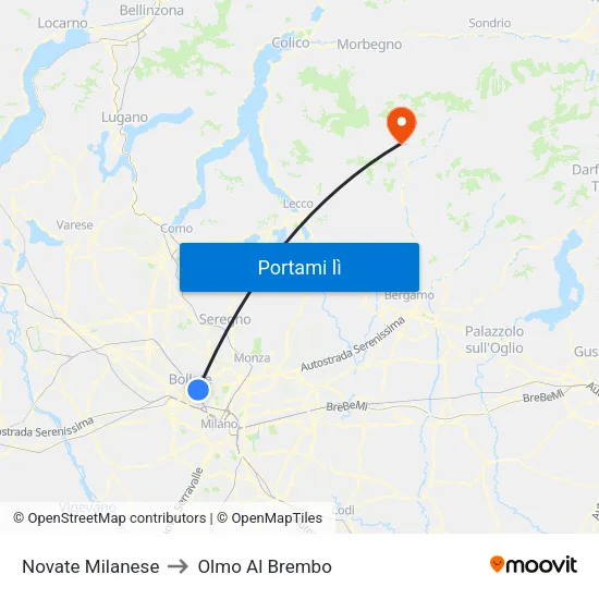 Novate Milanese to Olmo Al Brembo map
