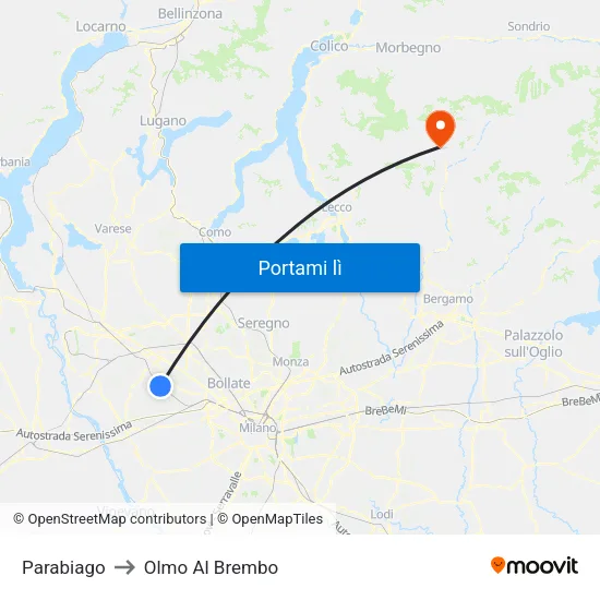 Parabiago to Olmo Al Brembo map