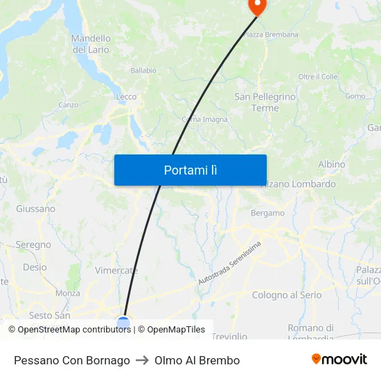 Pessano Con Bornago to Olmo Al Brembo map