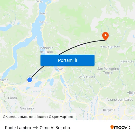 Ponte Lambro to Olmo Al Brembo map