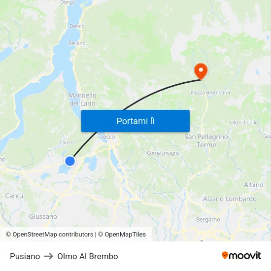 Pusiano to Olmo Al Brembo map