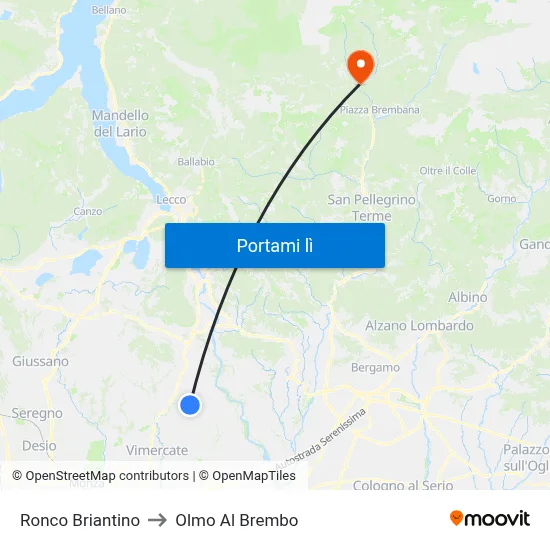 Ronco Briantino to Olmo Al Brembo map
