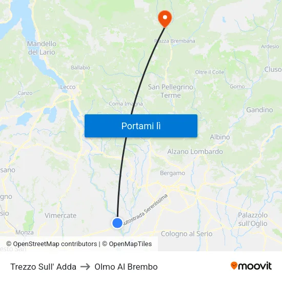 Trezzo Sull' Adda to Olmo Al Brembo map