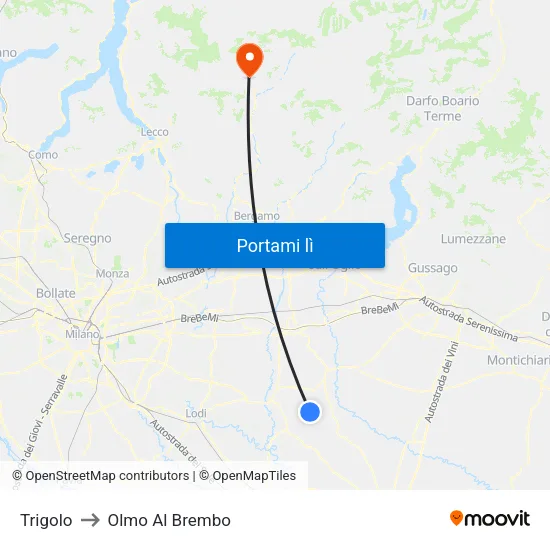 Trigolo to Olmo Al Brembo map