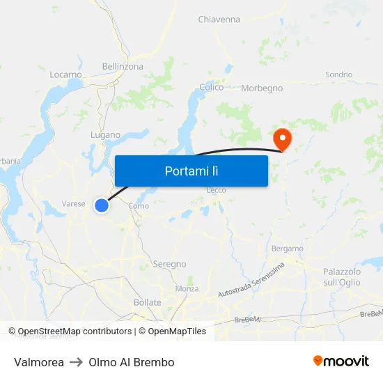 Valmorea to Olmo Al Brembo map