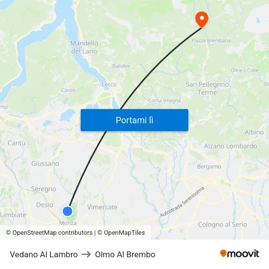 Vedano Al Lambro to Olmo Al Brembo map
