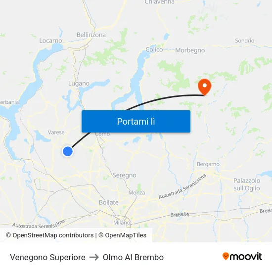 Venegono Superiore to Olmo Al Brembo map