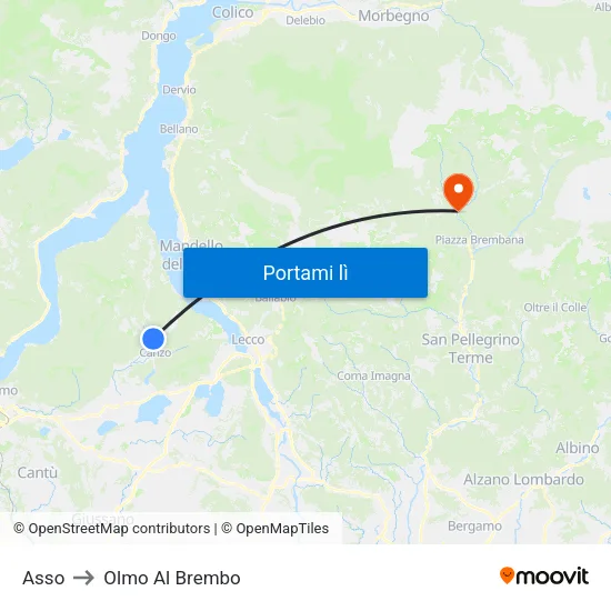 Asso to Olmo Al Brembo map