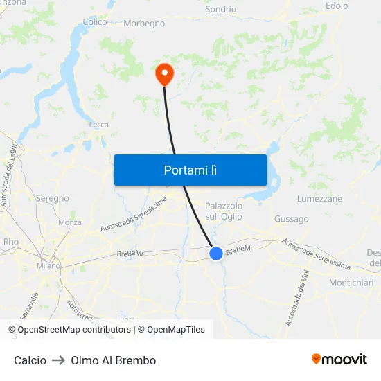 Calcio to Olmo Al Brembo map