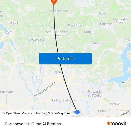 Cortenova to Olmo Al Brembo map