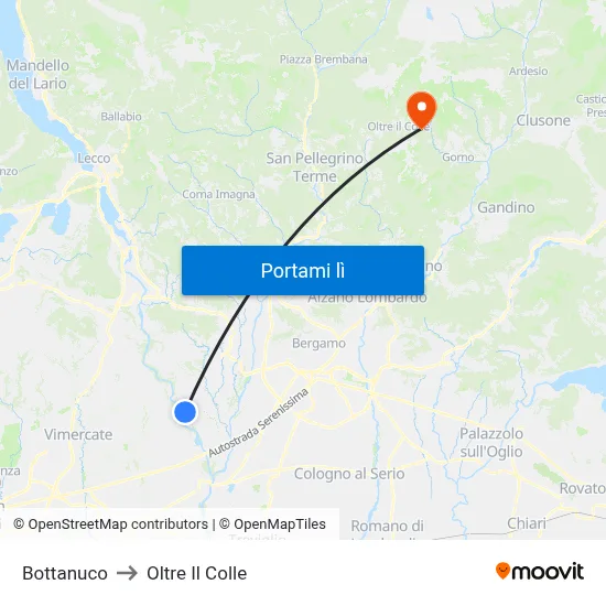 Bottanuco to Oltre Il Colle map