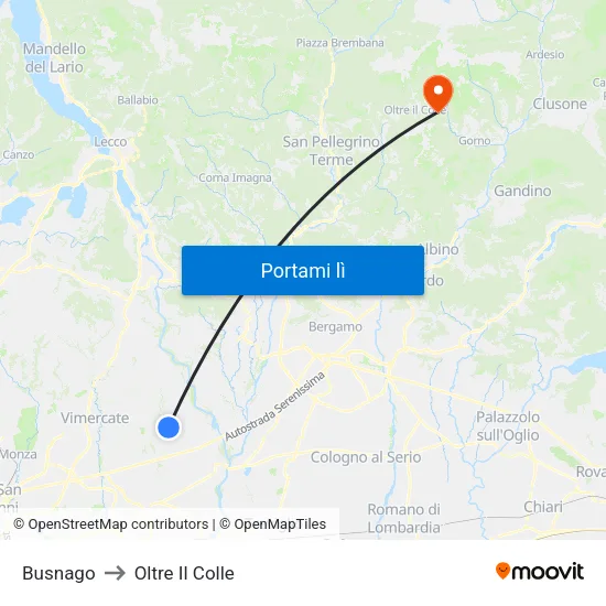 Busnago to Oltre Il Colle map