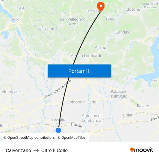 Calvenzano to Oltre Il Colle map