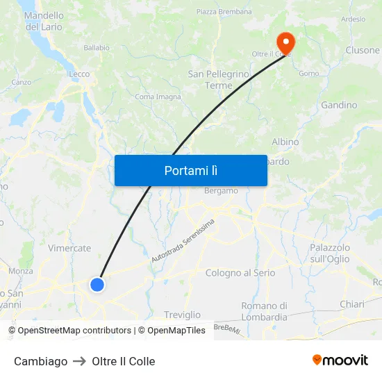 Cambiago to Oltre Il Colle map