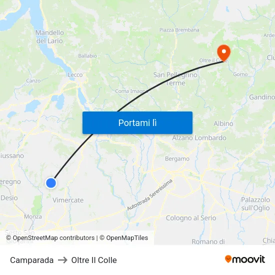 Camparada to Oltre Il Colle map