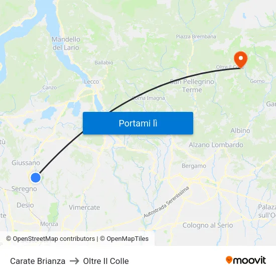 Carate Brianza to Oltre Il Colle map