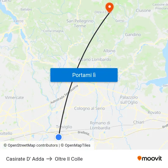 Casirate D' Adda to Oltre Il Colle map