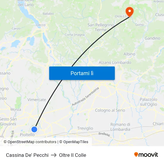 Cassina De' Pecchi to Oltre Il Colle map