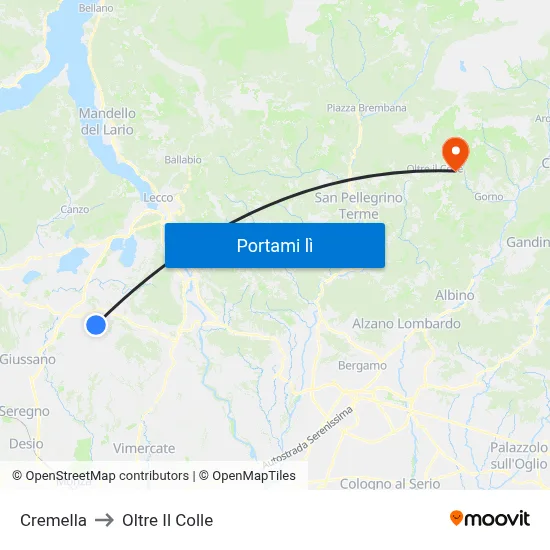 Cremella to Oltre Il Colle map