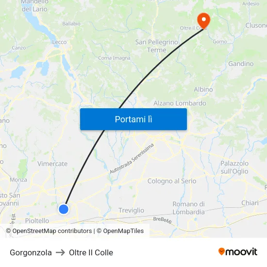 Gorgonzola to Oltre Il Colle map