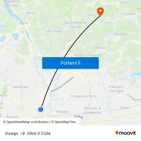 Inzago to Oltre Il Colle map