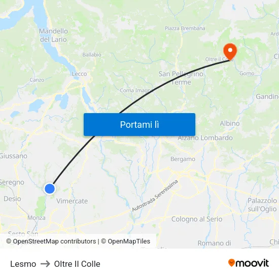 Lesmo to Oltre Il Colle map