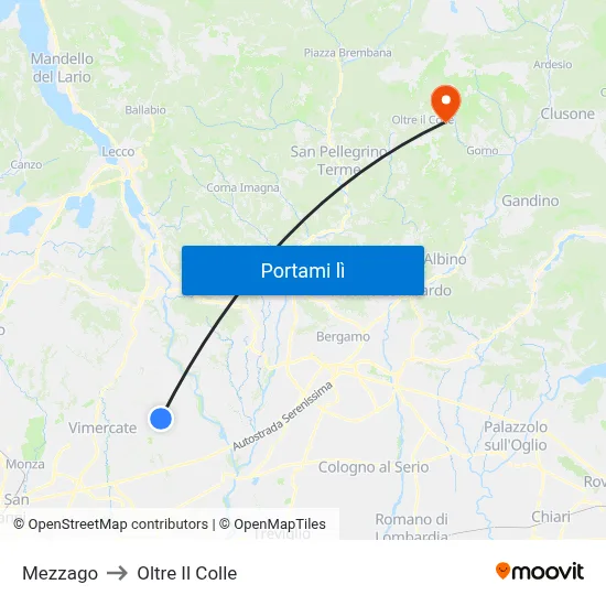 Mezzago to Oltre Il Colle map