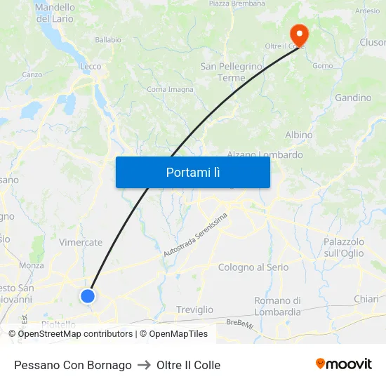 Pessano Con Bornago to Oltre Il Colle map