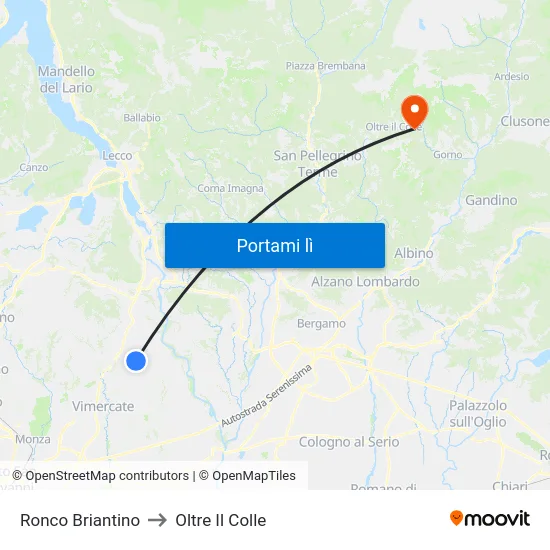Ronco Briantino to Oltre Il Colle map